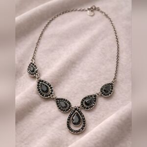Vintage Liz Claiborne Black Rhinestone Teardrop Necklace Elegant Dark Romance